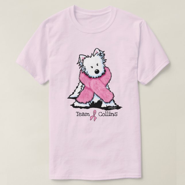 Camiseta del equipo de KiniArt Pink Ribbon Westie (Diseño del anverso)