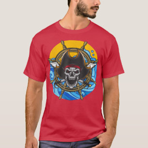 Camiseta del esqueleto pirata de espada y calavera