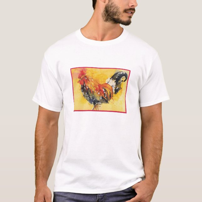 Camiseta del gallo de la acuarela (Anverso)