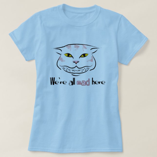 Camiseta del gato de Cheshire (con el texto) (Diseño del anverso)