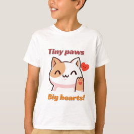 Camiseta del gato de Kawaii "Tiny Paws Big Hearts"