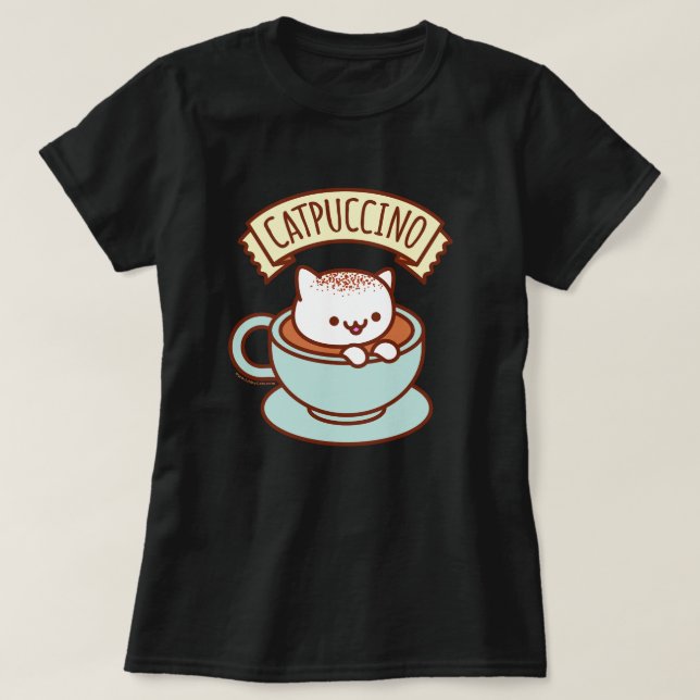 Camiseta del gato de las mujeres - "CATPUCCINO " (Diseño del anverso)