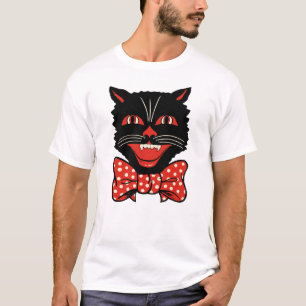 Camiseta del gato negro del vintage