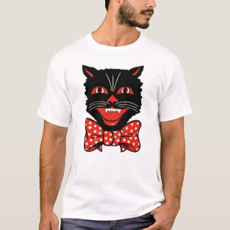 Camiseta del gato negro del vintage