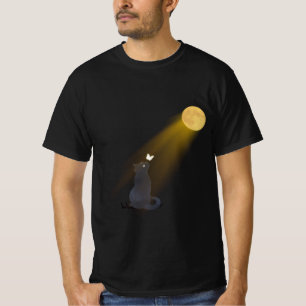 Camiseta del gato negro místico mirando la luna br
