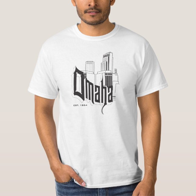 Camiseta del horizonte/de la tipografía de Omaha (Anverso)
