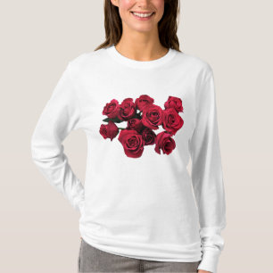 Camiseta del jardín de flores del rosa rojo