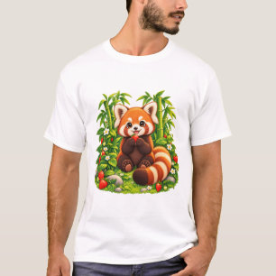 Camiseta del jardín de fresas del panda rojo Kawai