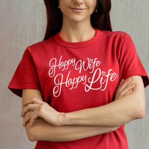 Camiseta del lema gráfico Happy Wife Happy Life