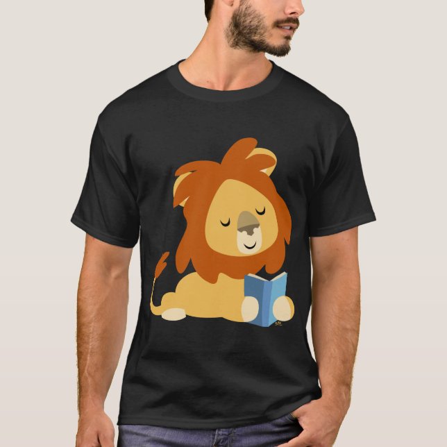 Camiseta del león del dibujo animado de la lectura (Anverso)