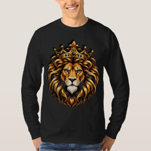 Camiseta del León Rey Majestuoso Corona Oro Negro