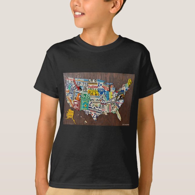 Camiseta del mapa de la placa de la licencia (niño (Anverso)