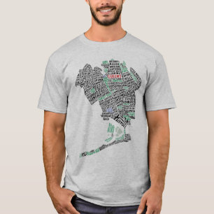 Camiseta del mapa de la tipografía del Queens