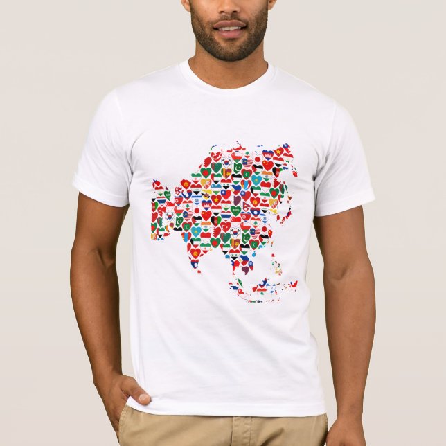Camiseta del mapa de los corazones de la bandera (Anverso)