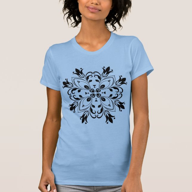 Camiseta del medallón azul floral femenino (Anverso)