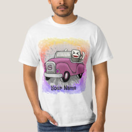 Camiseta del mono de calcetín conduciendo un coche