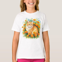 Camiseta del Naranja Marigold Cat Happy