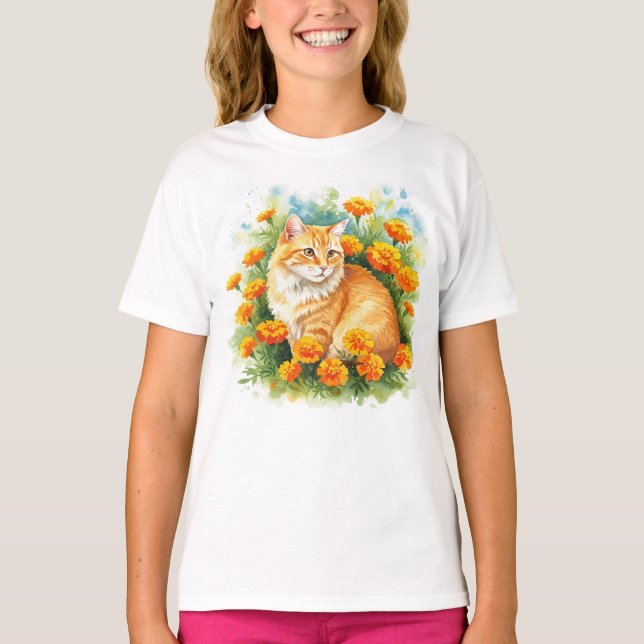 Camiseta del Naranja Marigold Cat Happy (Anverso)