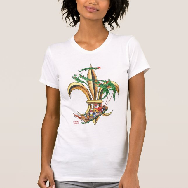 Camiseta del navidad de la flor de lis de Santa y (Anverso)