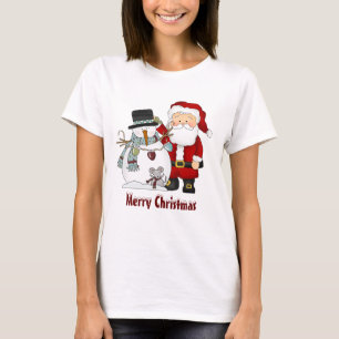 Camiseta del navidad Santa y del muñeco de nieve