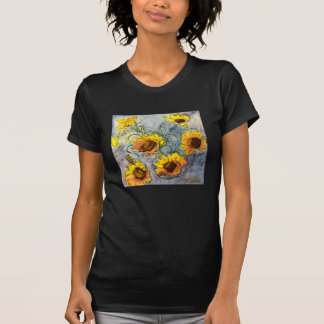 Camiseta del negro de los girasoles