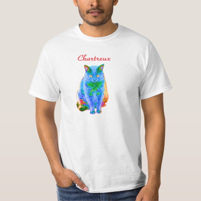 Camiseta del neón del gato de Chartreux (Anverso)