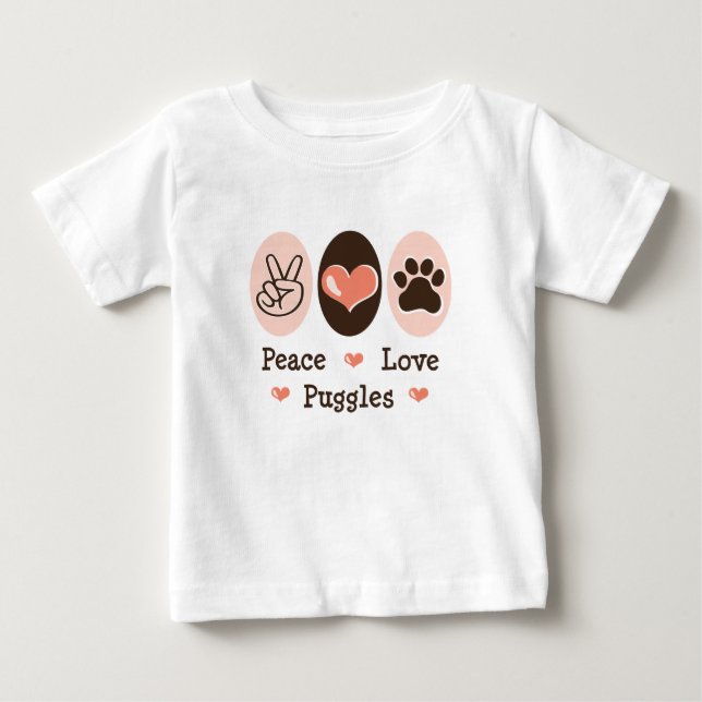 Camiseta del niño de Puggles del amor de la paz (Anverso)
