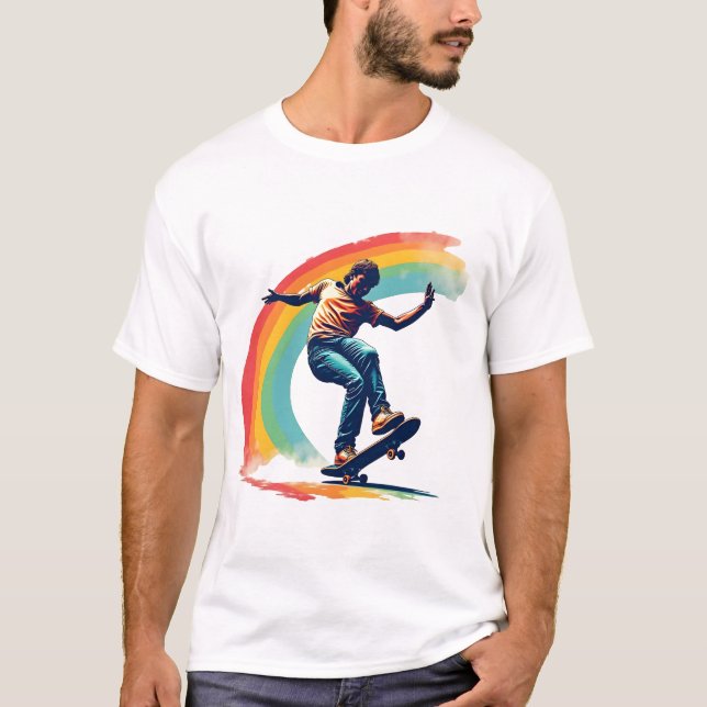 Camiseta del Orgullo - Esquateboarder del Arcoiris (Anverso)