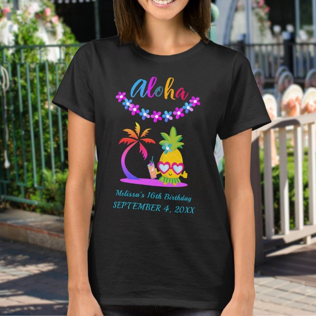Camiseta del partido del cumpleaños del luau tropi (Subido por el creador)