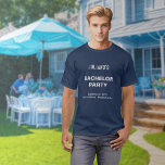 Camiseta del partido Navy Blue Bachelor<br><div class="desc">Camiseta de soltero azul marino y texto plano, diseño para futuros novios o presentadores que ven el azul como un símbolo de confianza y lealtad y prefieren el texto plano sin ningún elemento de fondo para mejorar la legibilidad. El texto blanco que contrasta con el fondo azul marino sólido y...</div>