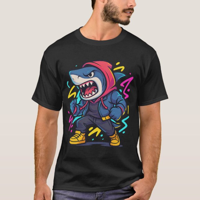 Camiseta del Personalizado del tiburón Streetwear  (Anverso)