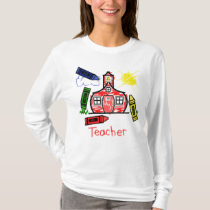 Camiseta del profesor - escuela y creyones