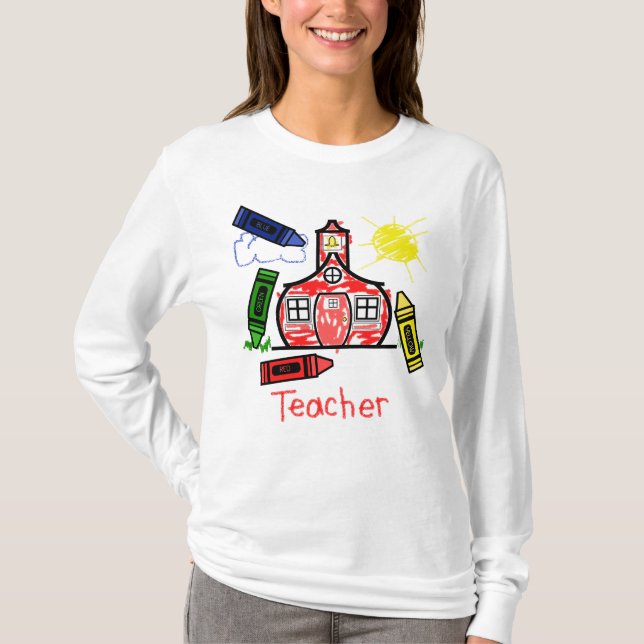Camiseta del profesor - escuela y creyones (Anverso)