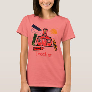 Camiseta del profesor - escuela y creyones