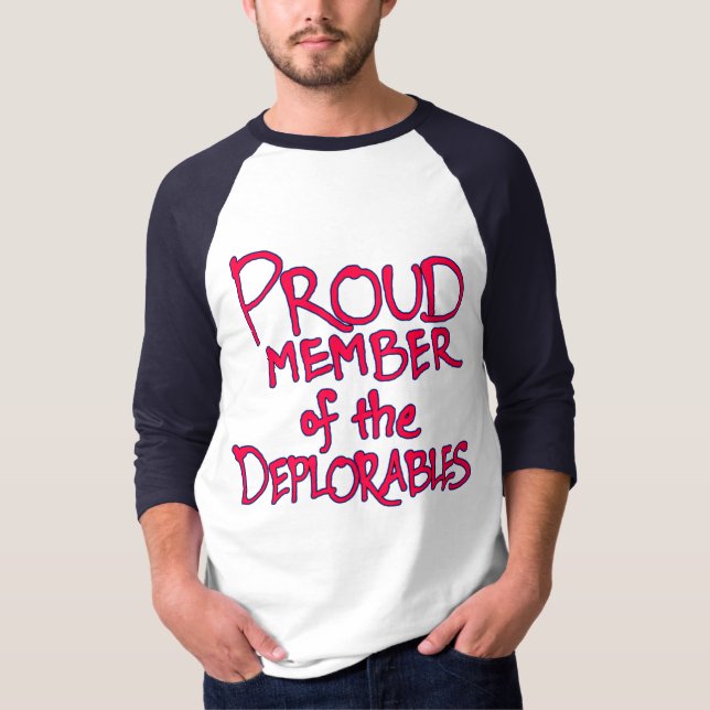 Camiseta del raglán de Deplorables (letras rojas) (Anverso)