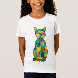 Camiseta del raglán del gato del arco iris (niño)