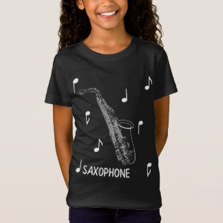 Camiseta del saxofón de las notas musicales