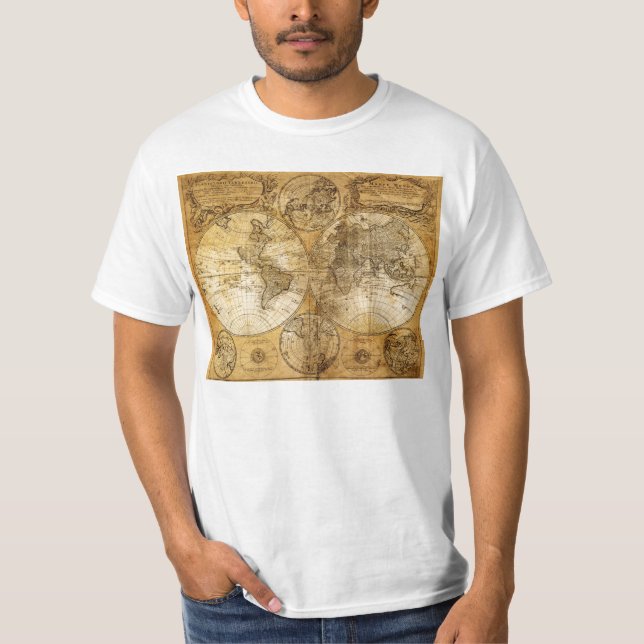 Camiseta del siglo XVII del mapa de Viejo Mundo (Anverso)