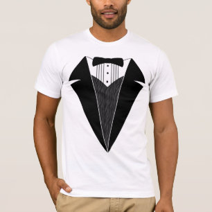 Camiseta del smoking, blanca con Bowtie negro