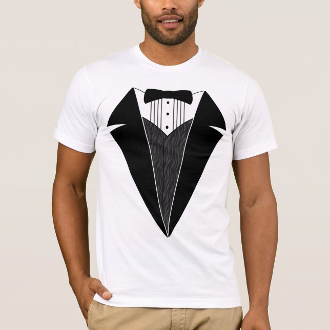 Camiseta del smoking, blanca con Bowtie negro (Anverso)