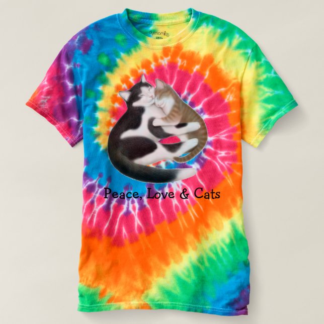 Camiseta del teñido anudado de los gatos del (Diseño del anverso)