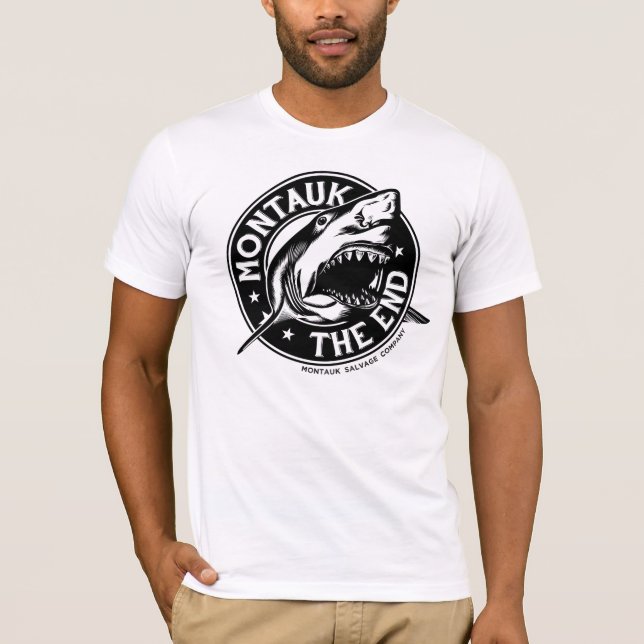 Camiseta del tiburón de Montauk Salvage Company de (Anverso)