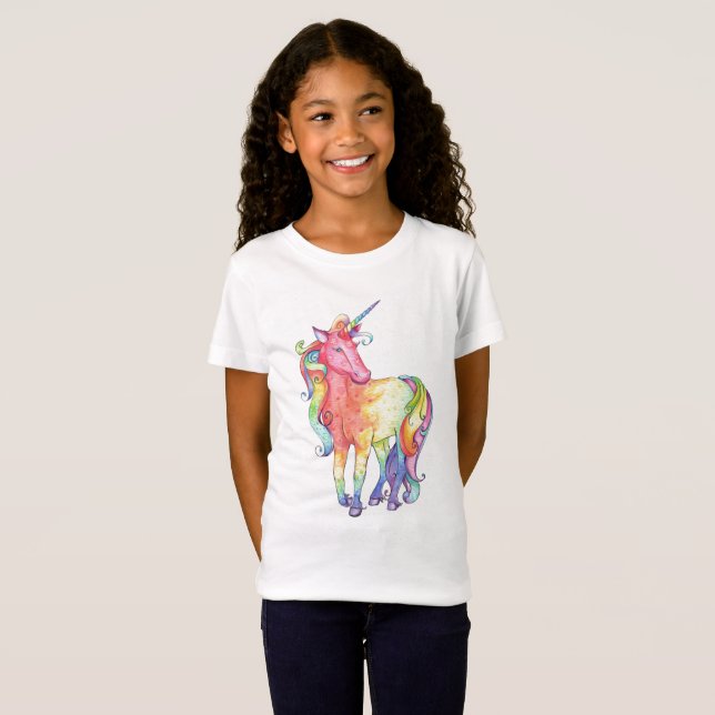 Camiseta del unicornio del arco iris de los chicas (Anverso completo)