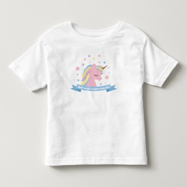 Camiseta del unicornio - "haga que la magia sucede (Anverso)