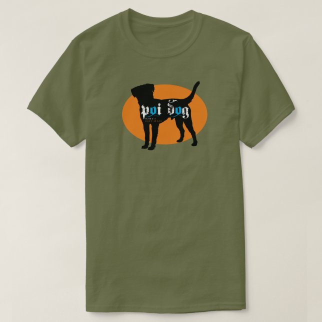 Camiseta del verde caqui del perro de Hawaii Poi (Diseño del anverso)