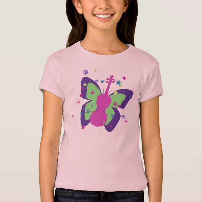 Camiseta del violín para la Niño-Pequeña mariposa (Anverso)