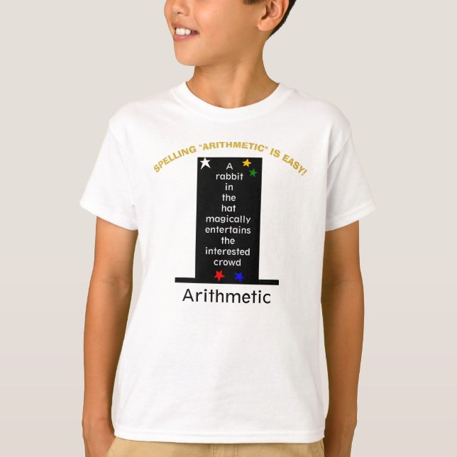 Camiseta Deletrea Sombrero Conejo Mago Aritmética Estrellas (Anverso)