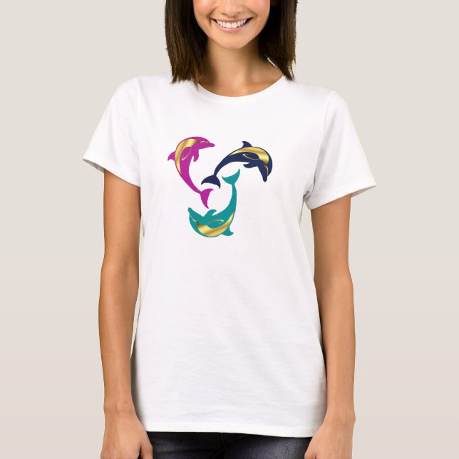 Camiseta Delfín acuático rosa/aqua/camiseta de oro azul mar (Anverso)