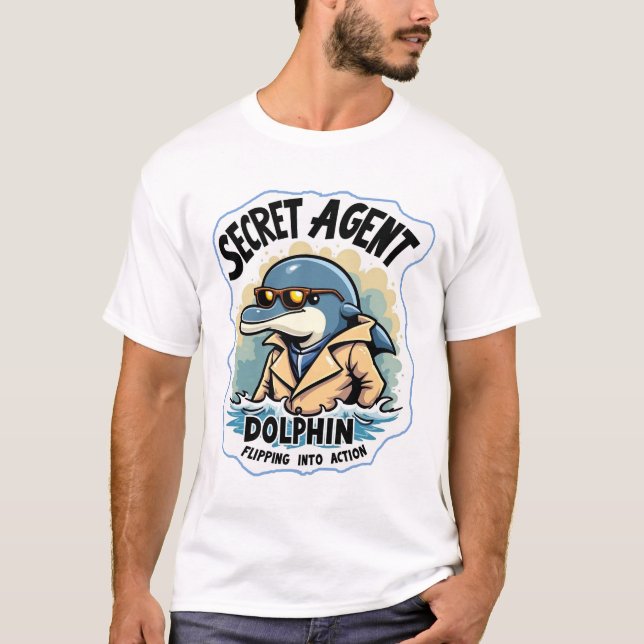 Camiseta Delfín agente secreto en gafas de sol y bigote (Anverso)