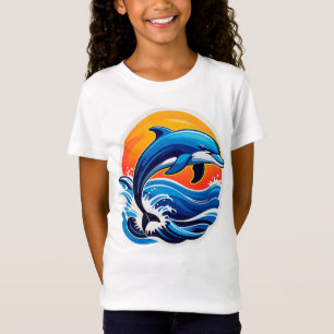 Camiseta Delfín Azul Saltando Sobre Olas del Océano